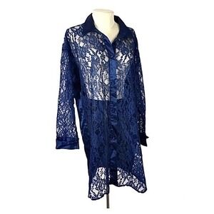Victoria's Secret gold label Pajamas sleep blue lace size Small silky